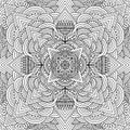 Square mandala with abstract ornaments in folk style drawn for coloring on a white background, vector